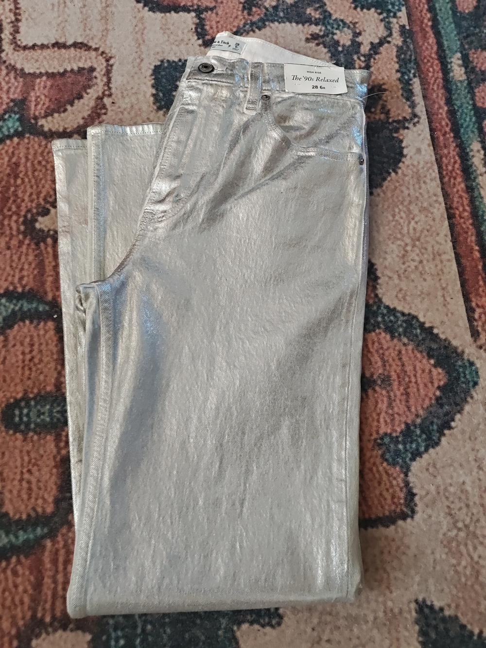 Abercrombie & Fitch Metallic Silver High-Rise Jeans